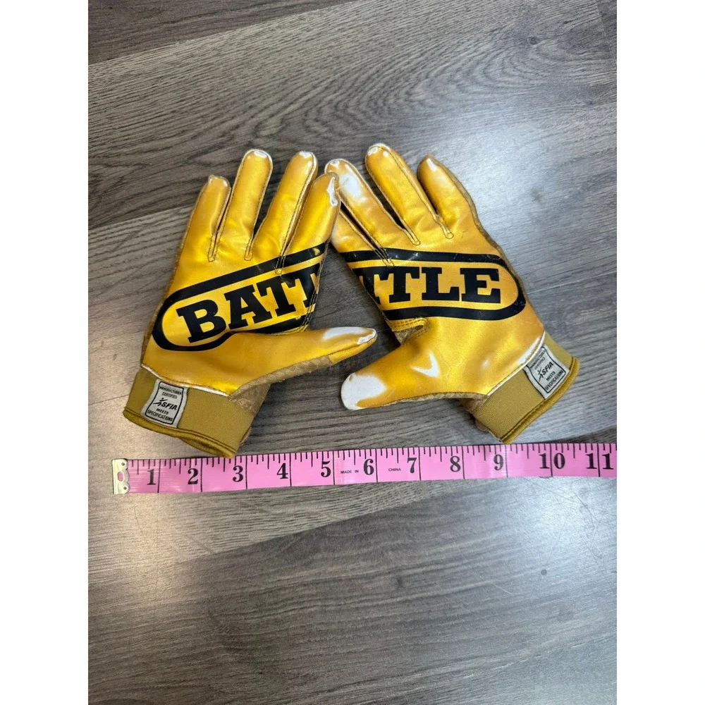 Battle Football Receiver Gloves Metallic Gold Black SFIA Certified Kids